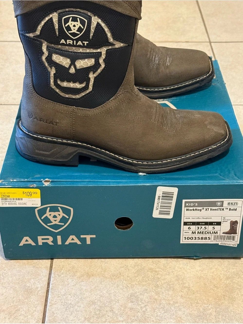 Ariat Youth Boys WorkHog XT VentTEK Bold Boots 10035885 Size 6 M Iron Coffee Box